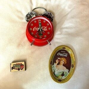Vintage 1973 Coca-Cola Old Fashioned Lady Tin, Coca-Cola Clock Coke Match Box